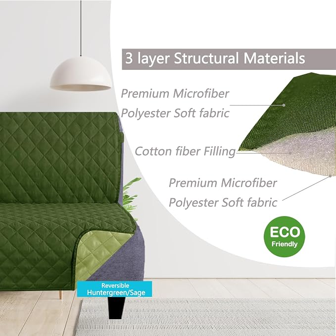 U-NICE HOME Futon Sofa Covers 68''Armless Couch Cover, Huntergreen/Sage | - Image 3