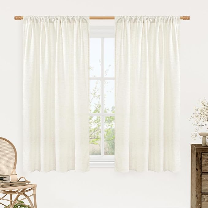 Semi Sheer Cream Linen Curtains 54 Inch Length by LAMIT