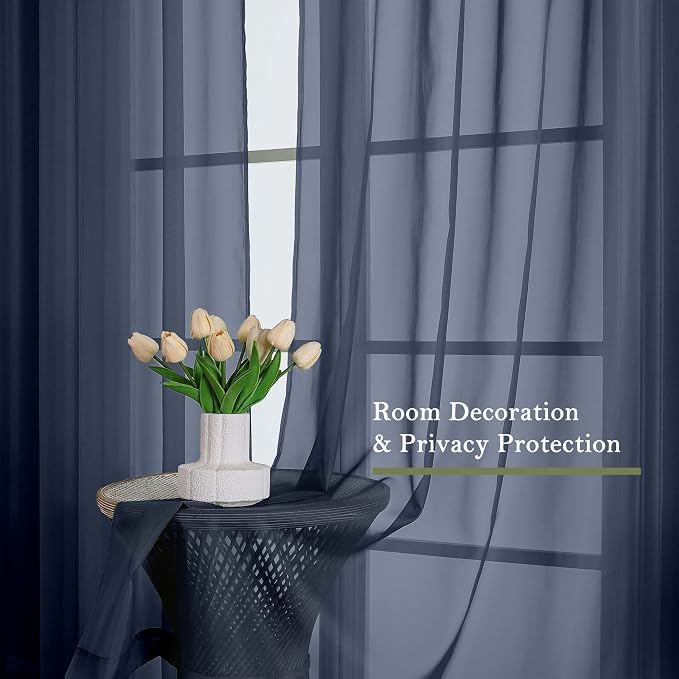 Navy Blue Sheer Curtains 90 Inches Long 2 Pcs, Soft Airy Light Filtering Home - Image 4