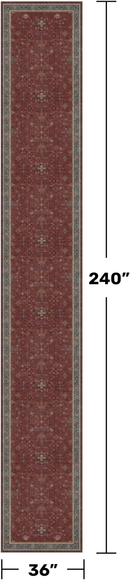 Burgundy Washable 3x20 Extra Long Hallway Runner Rug, Neutral Boho Large - Image 2