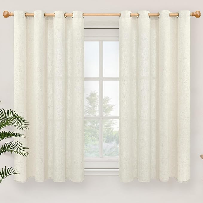 YoungsTex Short Linen Curtains 45 Inch Length, Light Filtering Drapes by YoungsTex