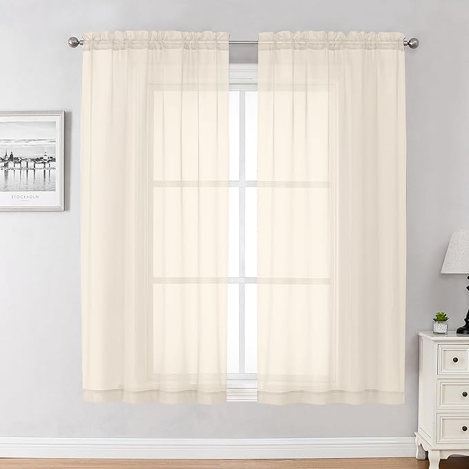 Chyhomenyc Cream Sheer Curtains 54 Inch Long 2 Panels by Chyhomenyc
