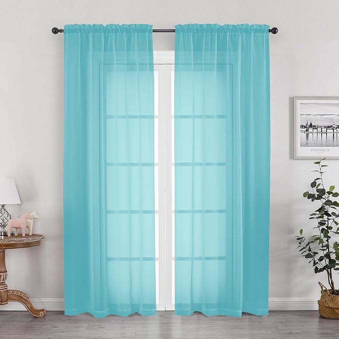 Sheer Aqua Curtains for Bedroom Living Room 78 Inches Long 2 Panels Set by OWENIE