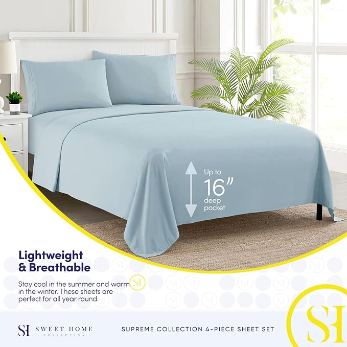 Full Size Sheet Sets - Breathable Luxury Sheets with Full Elastic & Secure Corner Straps Built In - 1800 Supreme Collection Extra Soft Deep Pocket Bedding Set, Sheet Set, Full, Light Blue
