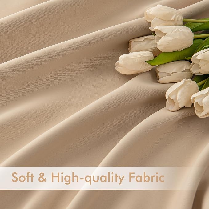 MIULEE Beige Back Tab Blackout Curtains 52x72 Inches Long 2 Panels Set | Rod - Image 6