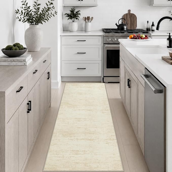 2x6 Washable Runner Rug：Modern Abstract Kitchen Soft Carpet Beige | by FXRHLP