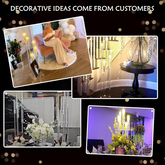8pcs 5 Arm Floor Candelabra,Acrylic Floor Candle Holder for Wedding Centerpiece Tall Clear Candle Holders for Ceremony Birthday Party Home Decoration Fit 0.8 LED Candles