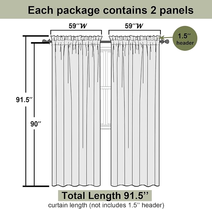 Cream Sheer Curtains for Bedroom 90 Inches Long 2 Pcs, Rod Pockets Window - Image 3