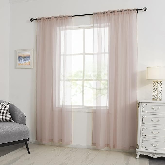 HUTO Blush Pink Sheer Curtains 84 inches Long for Bedroom Top Rod Pocket Sheer Window Panels Curtains for Nursery Living Room 52 by 84 Inch Length Set of 2 Panels