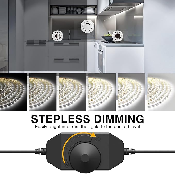 Onforu LED Light Strip,16.4ft Dimmable LED Tape Light, 6000K Daylight White Strip Lighting, 300 LEDs Flexible Vanity Mirror Light, 5M 12V Ribbon Rope Light for Bedroom, Under Cabinet,Kitchen,Christams