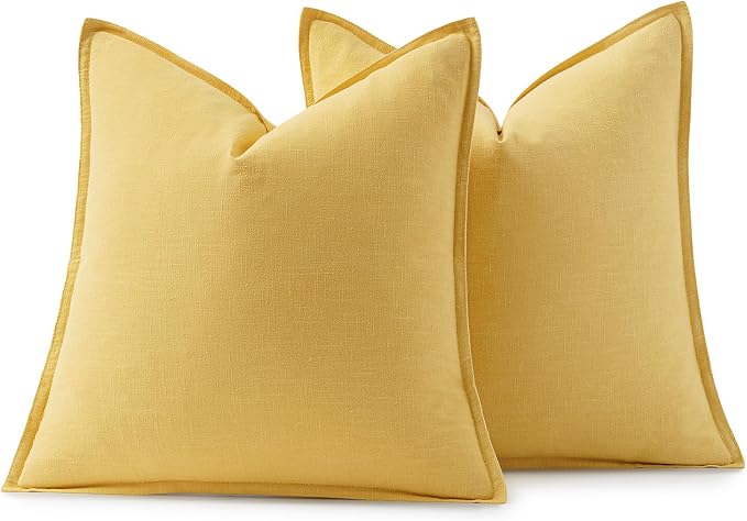 MIULEE Decorative Linen Euro Sham Pillow Covers 24x24 Yellow | Boho Farmhouse​ - Image 6