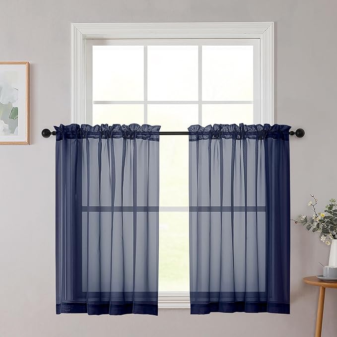 Cafe Curtains 36 Inch Length Tier 2 Pieces, Modern Soft Airy Sheer Kitchen by WelvetBLK