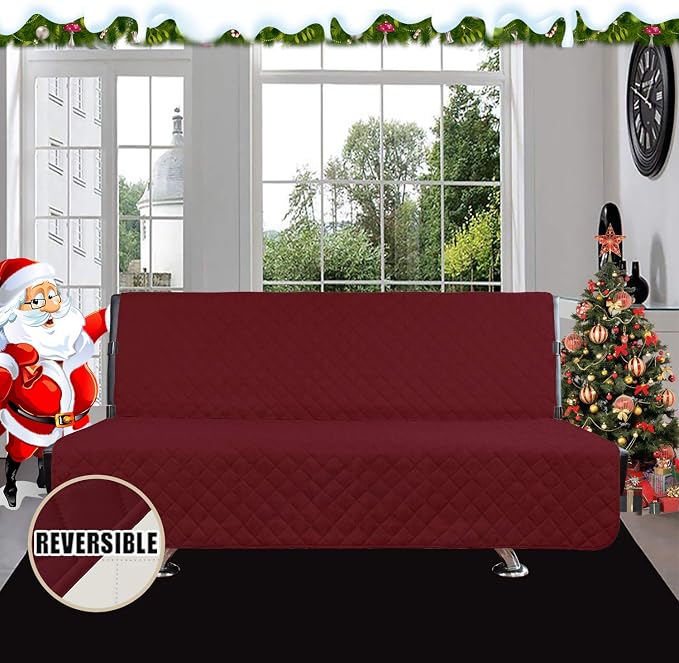 Easy-Going Reversible Couch Cover, Large Futon Sofa, Christmas Red/Ivory | - Image 2