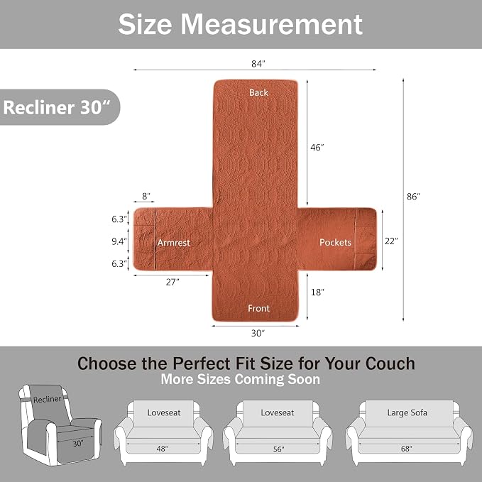 Orange Quilted Recliner Covers, Waterproof Large Recliner Chair Covers - Image 7