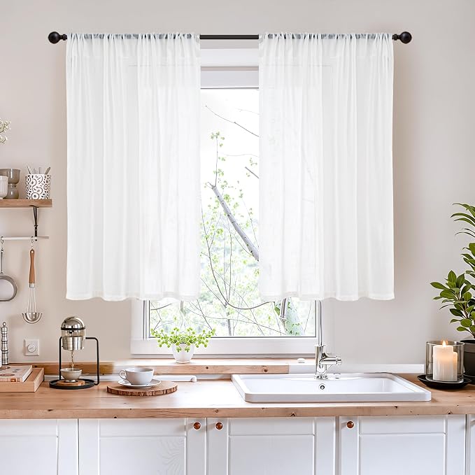 BGment 40 Inches Long White Linen Curtains - Image 2