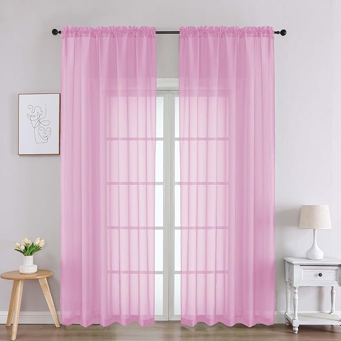 Chyhomenyc Pink Sheer Curtains 90 Inches Long 2 Panels, Light Filtering Pink by Chyhomenyc