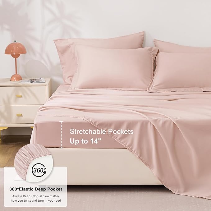 Love's cabin King Size Comforter Set Blush Pink, 7 Pieces King Bed in a Bag, All Season Bedding Sets with 1 Comforter, 1 Flat Sheet, 1 Fitted Sheet, 2 Pillowcase and 2 Pillow Sham