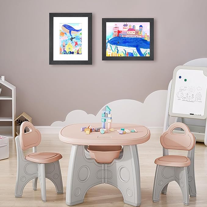 KINLINK 8.5x11 Kids Art Frames Set of 2, Solid Wood Kids Artwork Frames Changeable with Acrylic Front Opening Holds 150 Pictures, Art Frame for Kids Artwork with Mat or without Mat, Black Wood