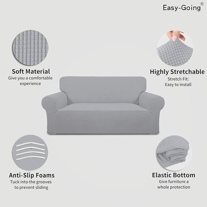 Easy-Going Stretch Oversized Loveseat Couch Covers Washable Silver Gray | - Image 3