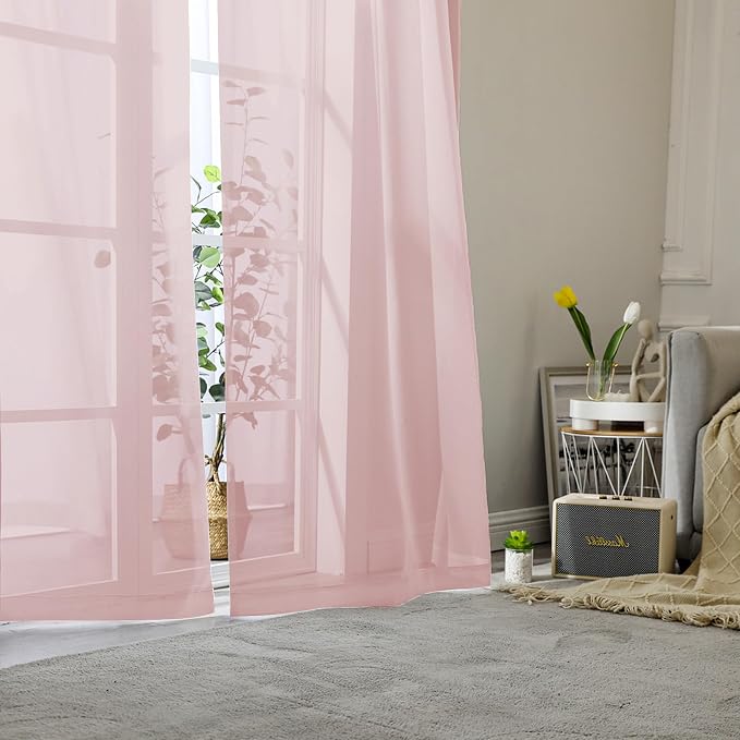 Blush Pink Sheer Curtains 78 Inches Long 2 Panels, Modern Airy Voile Solid - Image 8