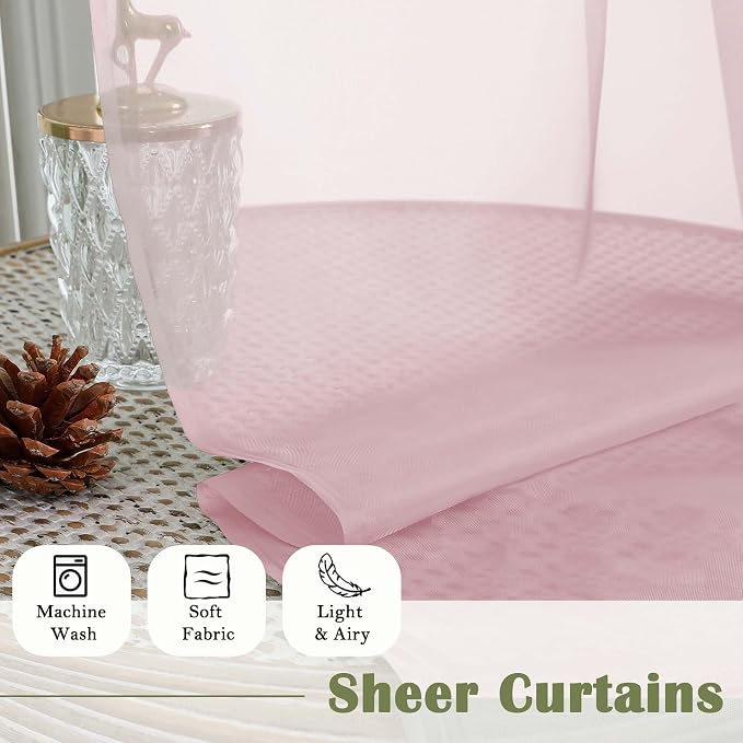 Blush Pink Sheer Curtains 84 Inches Long 2 Pcs, Rod Pockets Breathable Rustic - Image 8