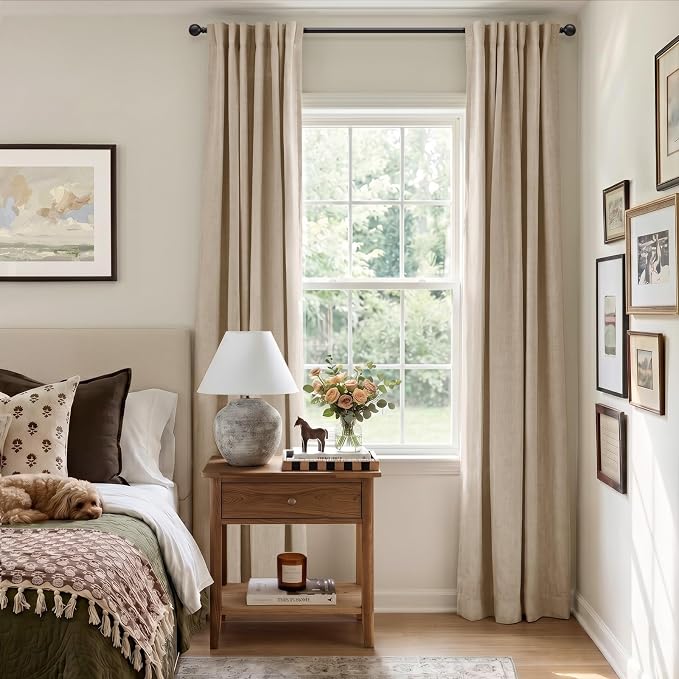 100% Blackout Curtains for Bedroom Oatmeal Linen Look Curtain 102 Inch Long | - Image 5