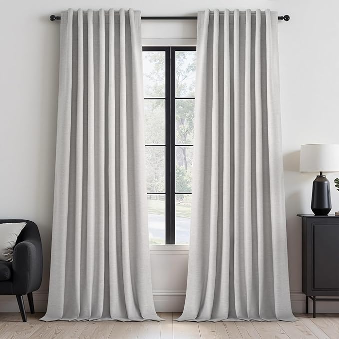 Topfinel 95 Inches Length Custom Blackout Linen Curtains Back Tab Pinch Pleated by Topfinel