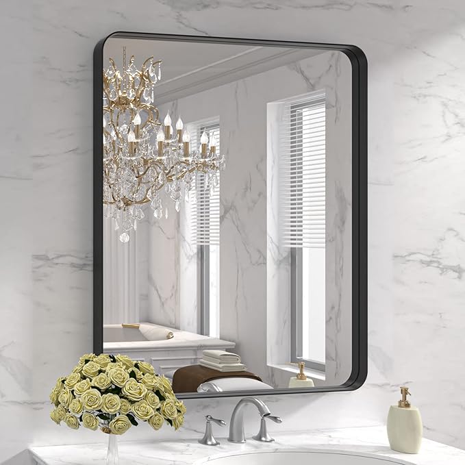 LOAAO 30X36 Inch Black Metal Framed Bathroom Mirror for Wall, Matte Black Bathroom Vanity Mirror Farmhouse, Anti-Rust, Tempered Glass, Hangs Horizontally or Vertically