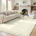 5x8 Fluffy Shag Area Rugs for Living Room Bedroom: Soft Carpet Cream White | by CarpetAddColortoYourLife