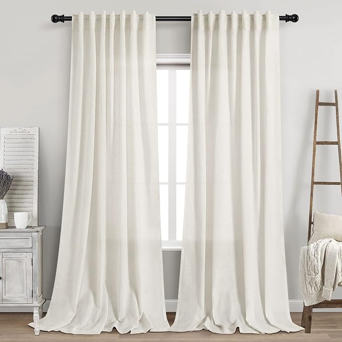 Cream Linen Curtains 102 inches Long 2 Panels Set by Nanspring