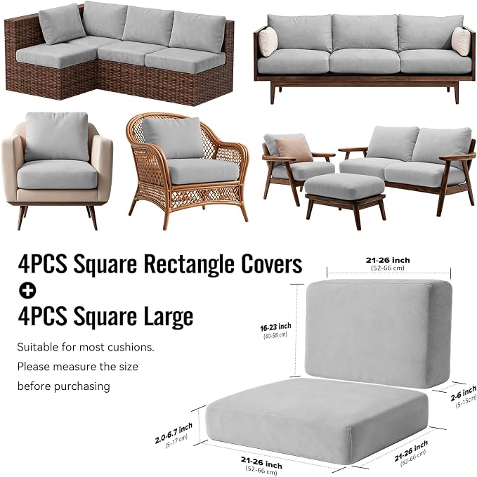 8Pcs Outdoor Cushion Covers, Stretch Patio Furniture Couch Chair Slipcovers | - Image 2