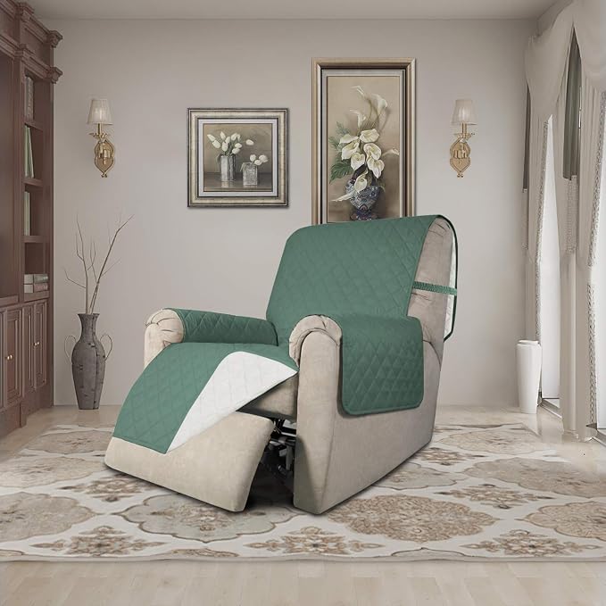 Easy-Going Reversible Couch Cover, Recliner 19 in, Cyan/Ivory | Machine - Image 2