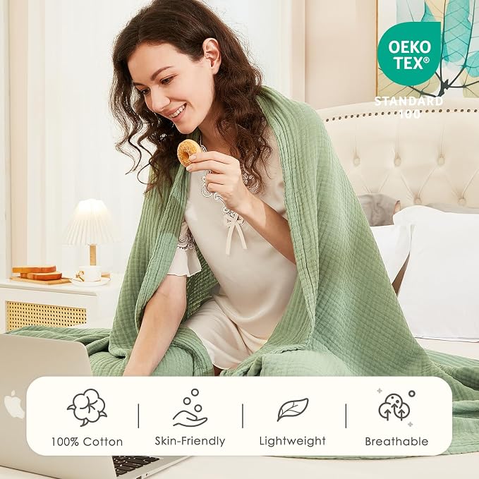 EMME Muslin Blankets for Adults Throw Blanket for Couch Breathable Gauze Soft - Image 2