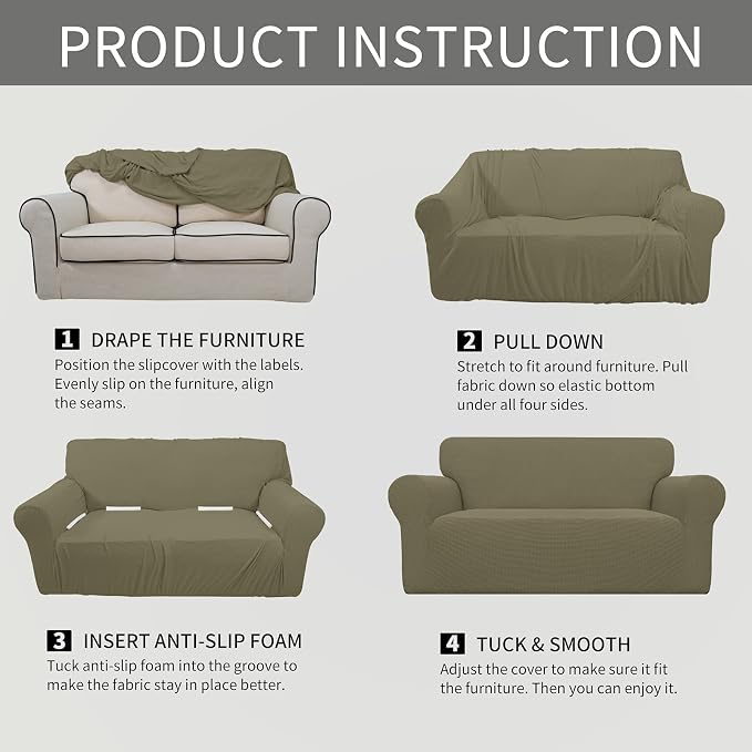 Easy-Going Stretch Oversized Loveseat Couch Covers Washable Khaki | 1-Piece - Image 6
