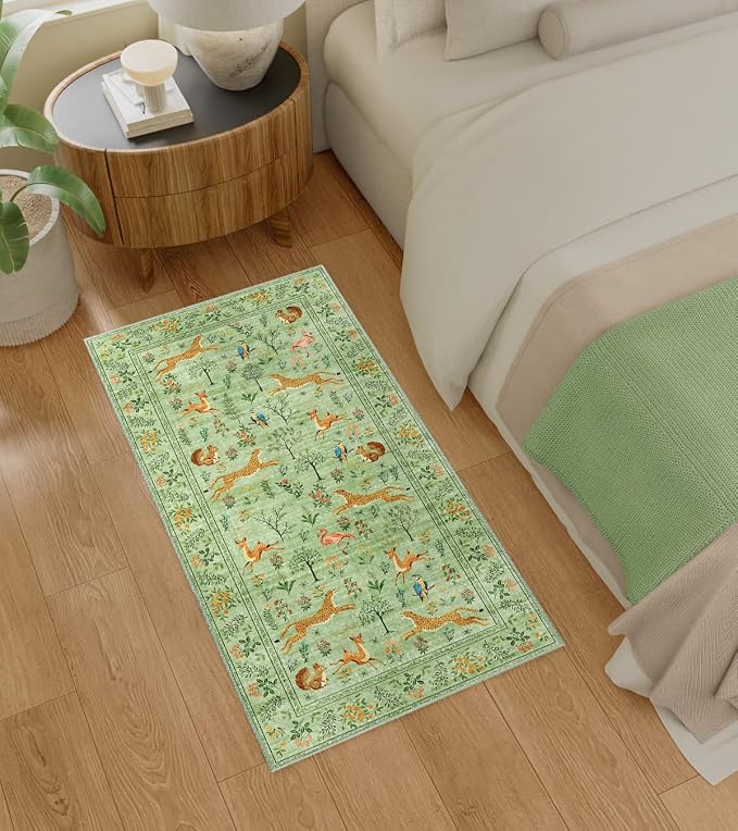 DUKINO 2x4 Rug for Entryway, Animal Washable Rug for Kitchen, Light Green | Non - Image 4