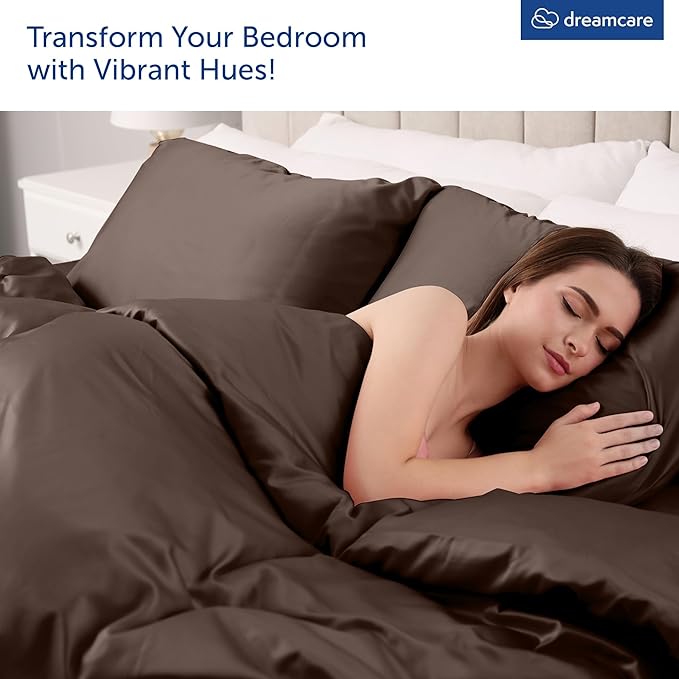 DREAMCARE King Size Sheets Set - Cooling Bed Sheets - 4pcs Set - up to 15" Deep Pocket King Sheet Set – Soft & Long Lasting Cooling - 100% Fine Brushed Microfiber with Side Pocket - Mocha Brown