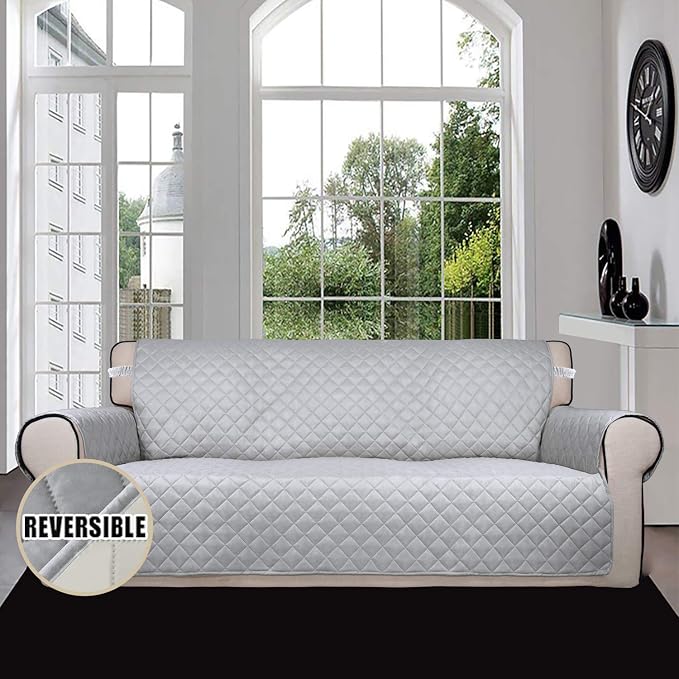Easy-Going Reversible Couch Cover, 3 Cushion Sofa, Light Gray/Ivory | Machine - Image 2