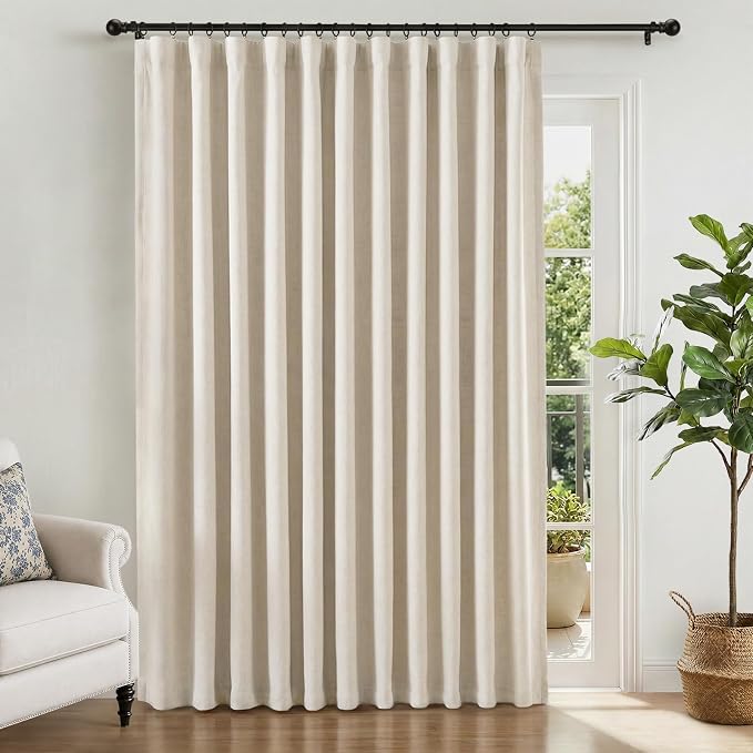 INOVADAY Linen Textured 100% Blackout Sliding Door Curtains 102x84 Cream | 1 by INOVADAY