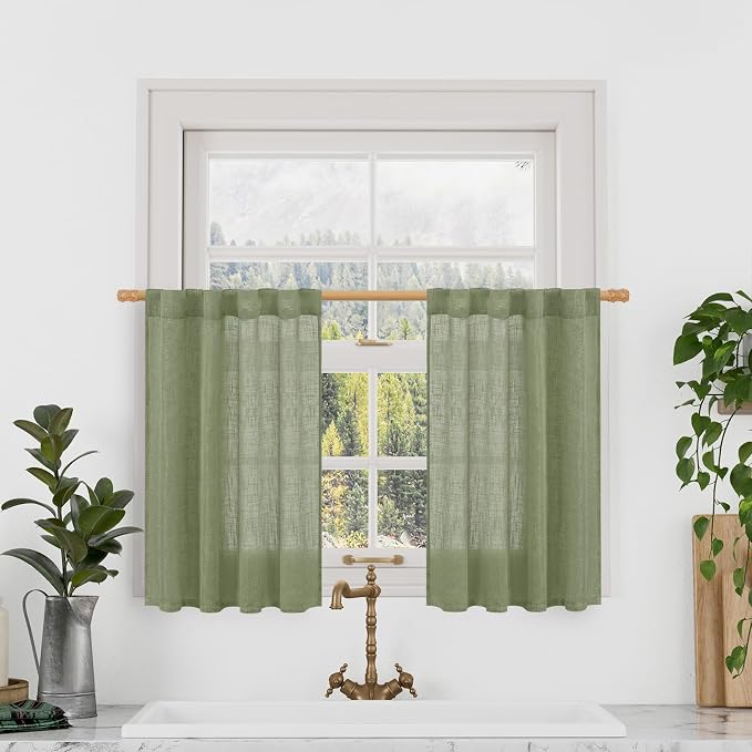 Semi Sheer Linen Curtains 36 Inch Length by LAMIT