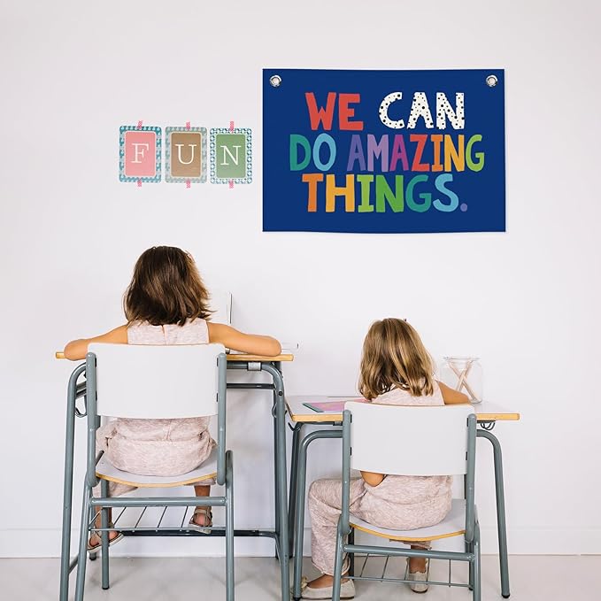 We Can Do Amazing Things Kids Banner Canvas, Classroom Blue Toddler Room Decor, Inspirational Hanging Flag Sign, Nursery Wall Tapestry Art for Playroom School Counseling Office Boy 20x30in