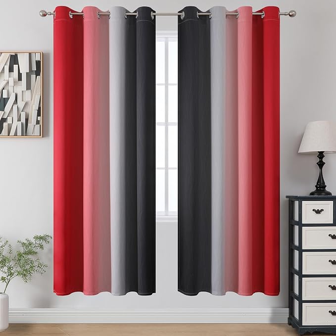 Red and Black Ombre Blackout Bedroom Curtains 72 Inch Long | Room Darkening - Image 2