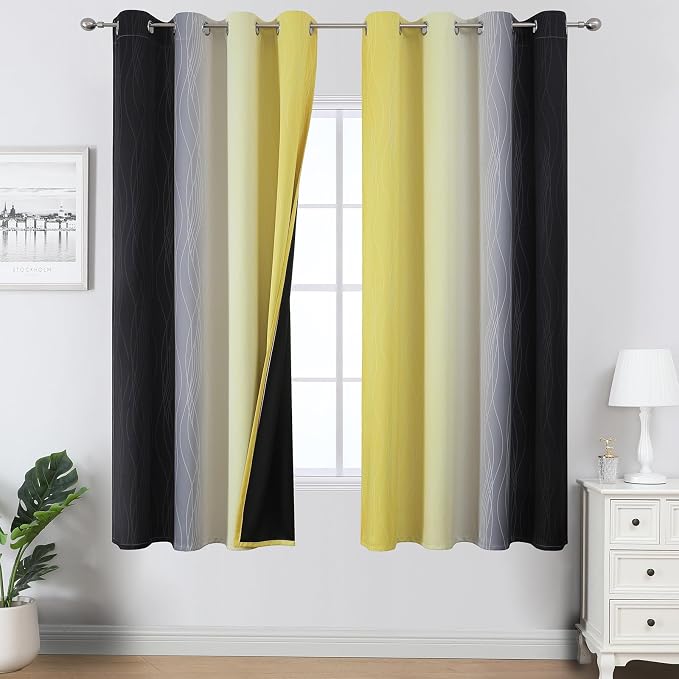Black and Yellow Ombre Blackout Curtains 63 Inches Long | Room Darkening by ESTELARTEXTILER