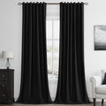Black 100% Blackout Linen Curtains 102 Inch Length 2 Panels Set by Guken