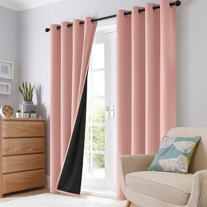 SimpleHome Peach Pink 100% Blackout Curtains Room Darkening Living Room 63 | - Image 8
