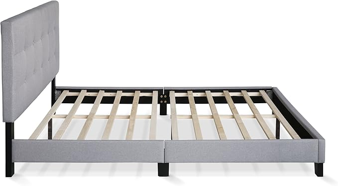 Furinno Laval Button Tufted Upholstered Platform Bed Frame, Queen, Glacier