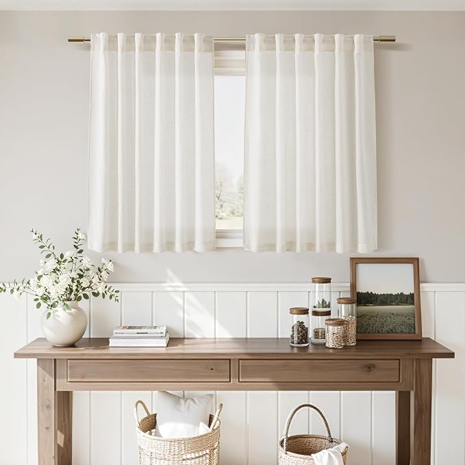 45 Inch Short Window Linen Curtains, Kitchen Window Curtains Over Sink Light - Image 7