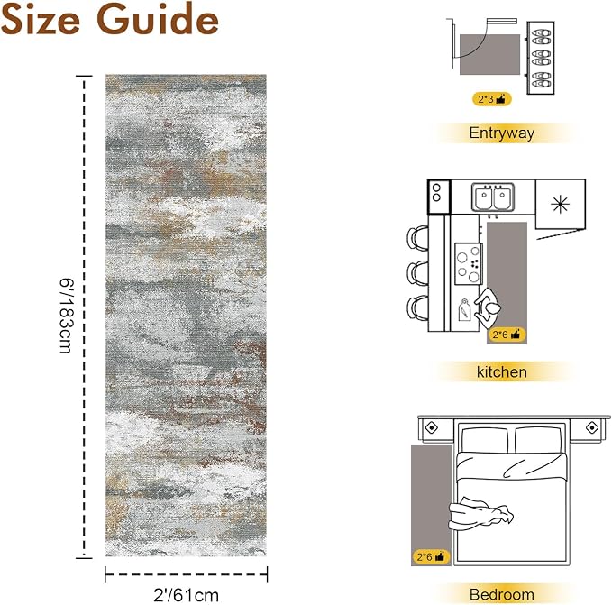 2x6 Ft Washable Runner Rug, Non-Slip Low Pile Hallway Kitchen Area Rug - Image 2