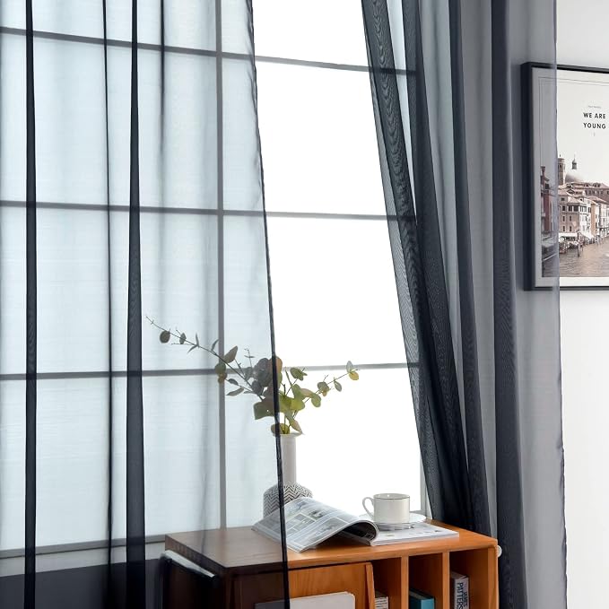 SpaceDresser Sheer Voile Window Treatment Rod Pocket Curtain Panels - Image 3