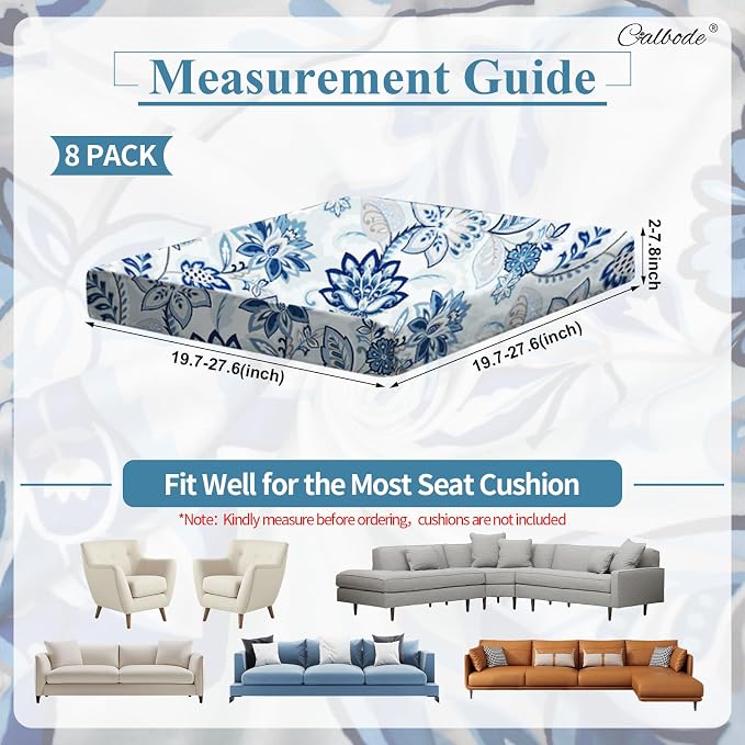 CALBODE 8pcs Floral Printed Stretchy Sofa Cushion Covers - Image 2
