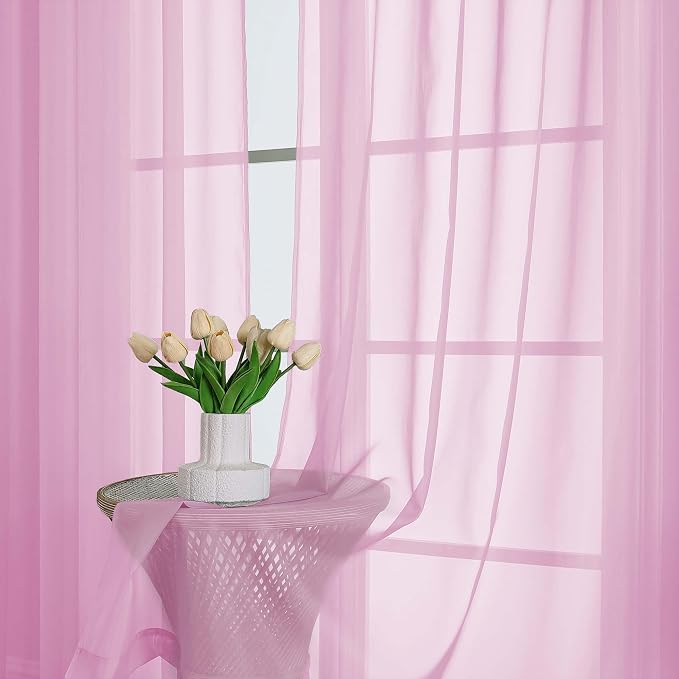 Light Pink Sheer Curtains 63 Inches Long 2 Panels Set, Light Filtering Sheer - Image 6